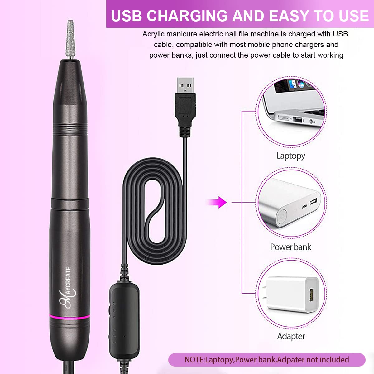 MAYCREATE Nail Drill Machine Professional, 20000rpm Adjustable Electric Nail Filer Machine with 25pcs Accessories, Portable Manicure Pedicure Kit for Women, Nail Salon, Acrylic Gels Callus Removal MAYCREATE Nail Drill Machine Professional, 20000rpm Adjustable Electric Nail Filer Machine with 25pcs Accessories, Portable Manicure Pedicure Kit for Women, Nail Salon, Acrylic Gels Callus Removal